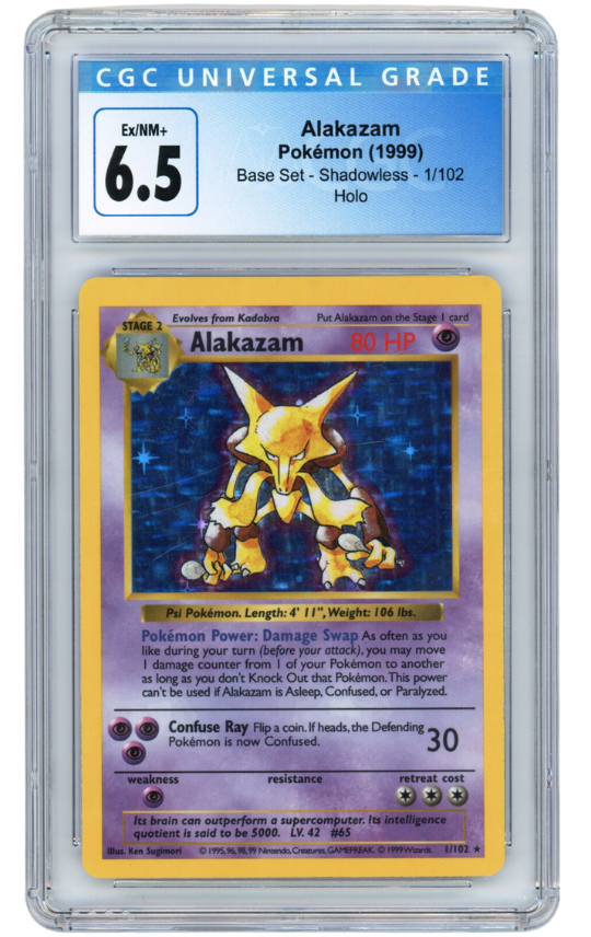 Alakazam Pokemon (1999) Base Set - Shadowless - 1/102 Holo Ex/NM+ 6.5