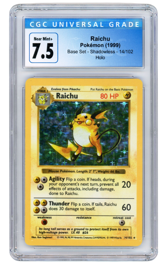 Raichu Pokemon (1999) Base Set - Shadowless - 14/102 Holo Near Mint+ 7.5