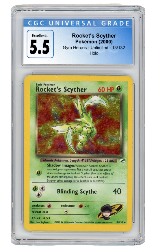 Rocket's Scyther Pokémon (2000) Gym Heroes - Unlimited - 13/132 Holo - CGC Excellent 5.5