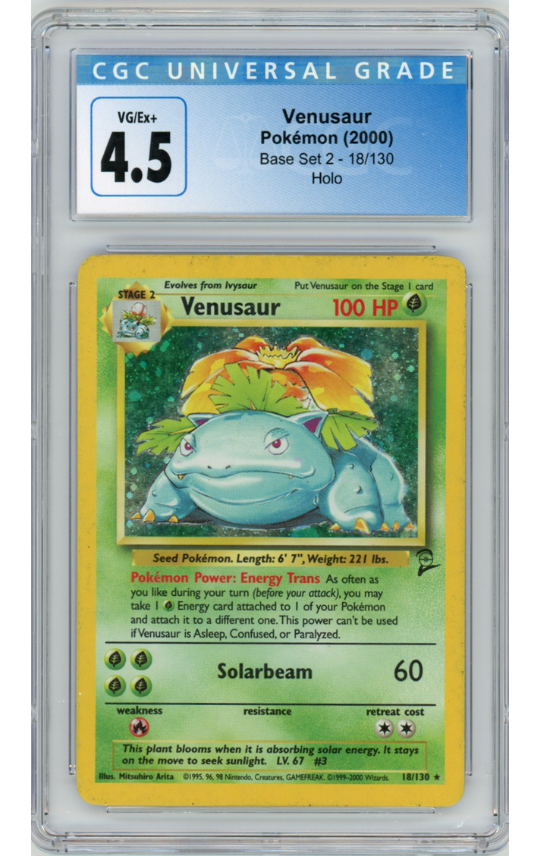 Venusaur Pokémon (2000) Base Set 2 - 18/130 Holo CGC VG/Ex+ 4.5