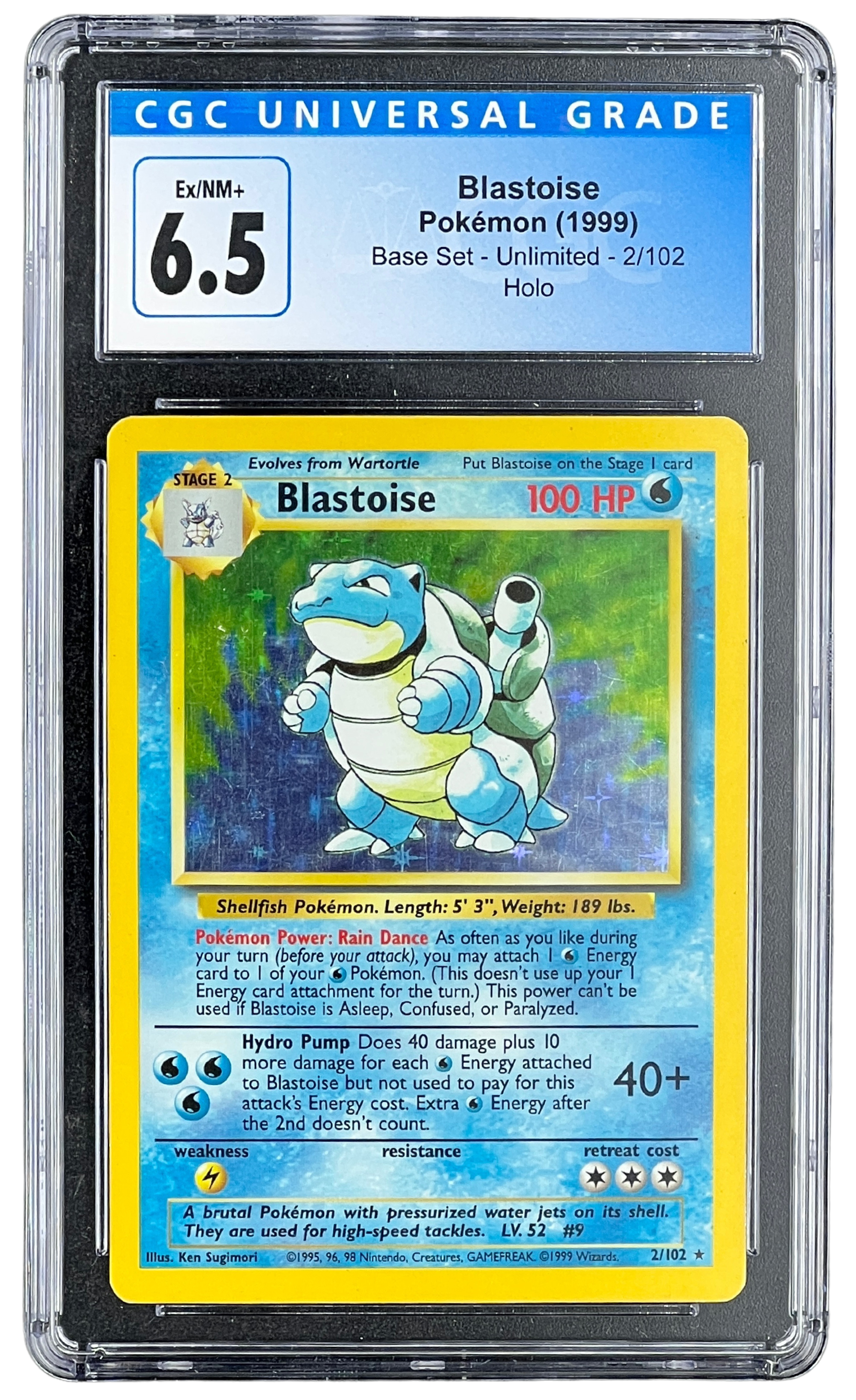 Blastoise Pokémon (1999) Base Set - Unlimited - 2/102 Holo - CGC Ex/NM+ 6.5