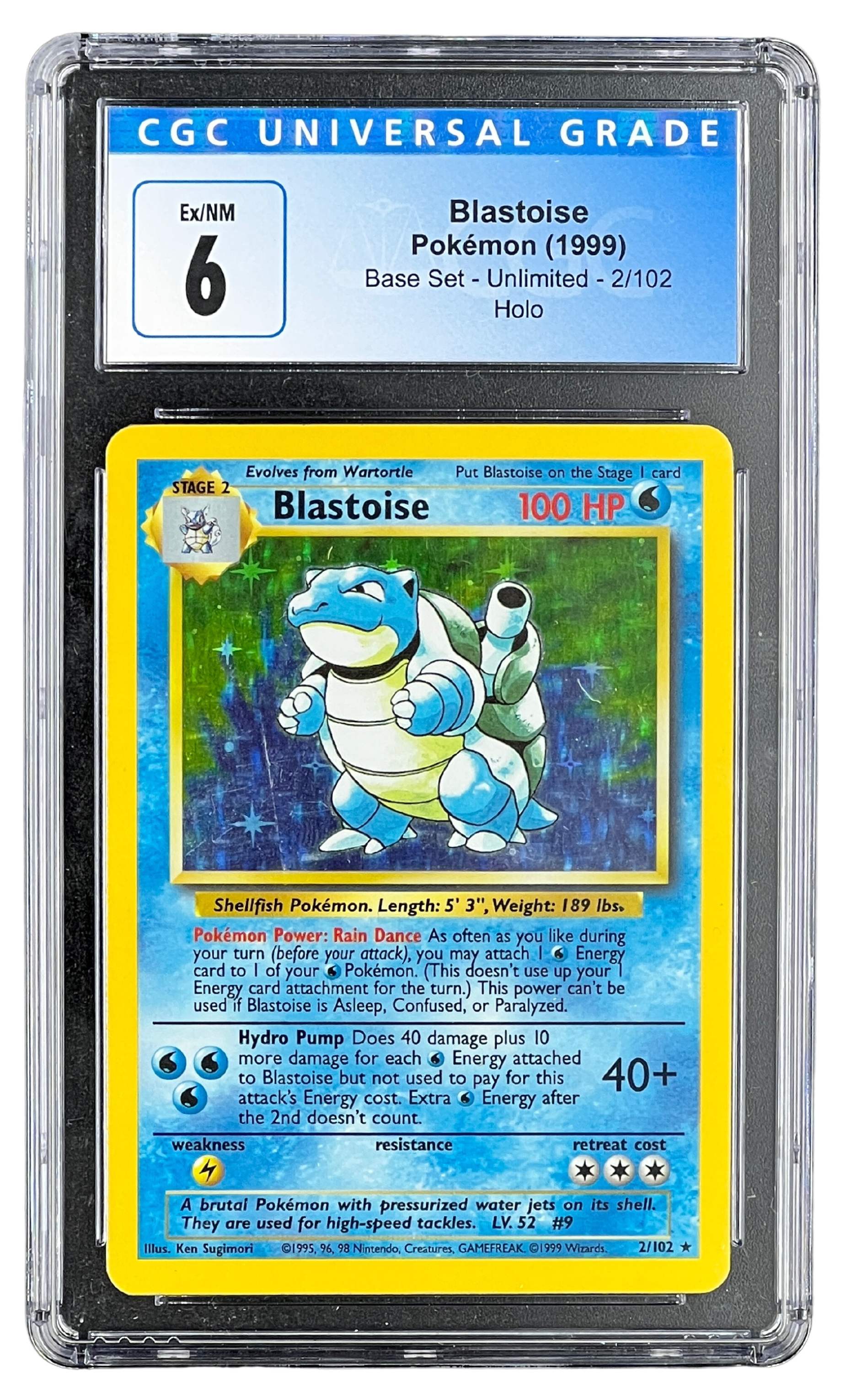 Blastoise Pokémon (1999) Base Set - Unlimited - 2/102 Holo - CGC Ex/NM 6