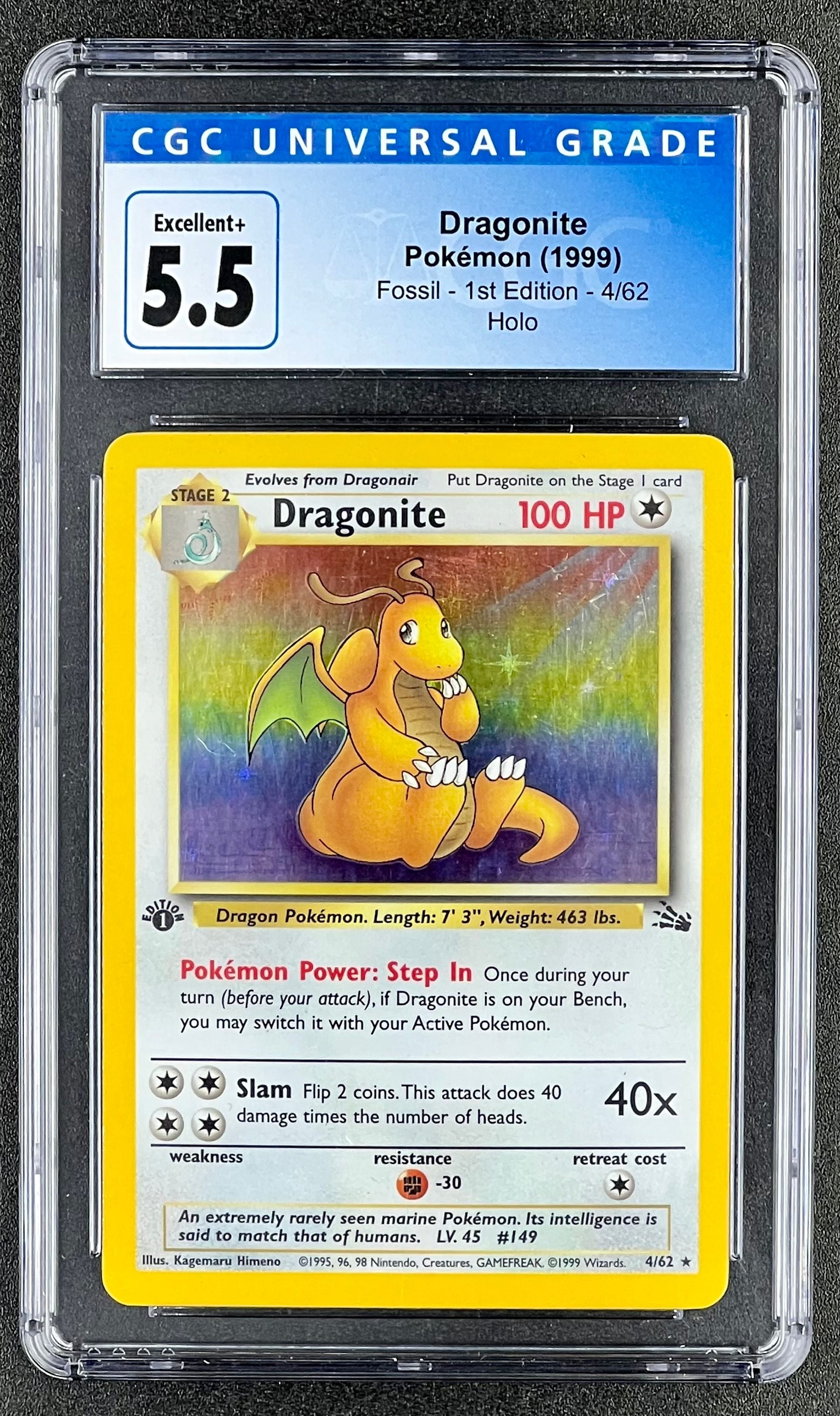 Dragonite Pokémon (1999) Fossil - 1st Edition - 4/62 Holo - CGC Excellent+ 5.5