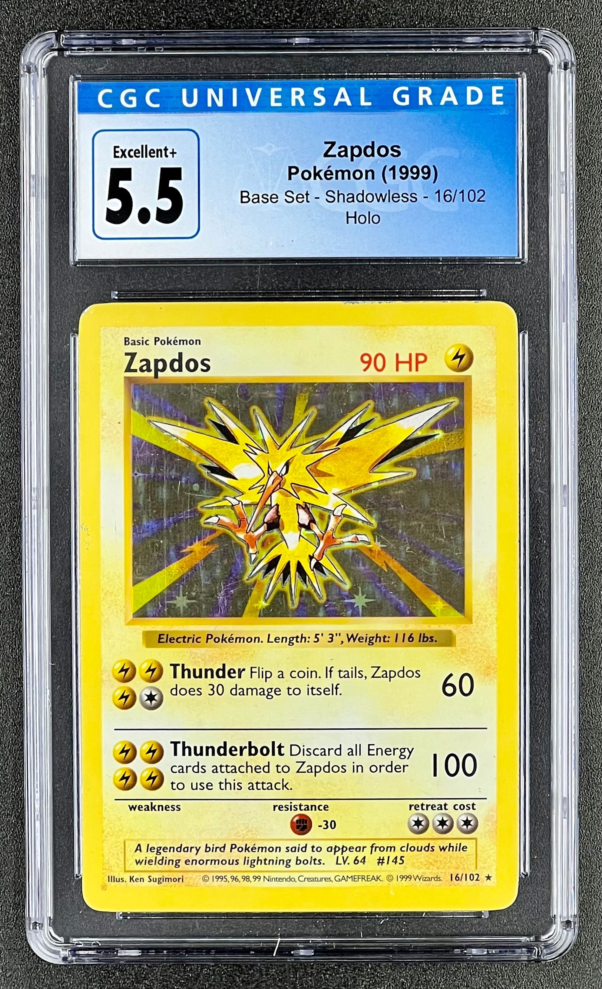 Zapdos Pokémon (1999) Base Set - Shadowless - 16/102 Holo - CGC Excellent+ 5.5