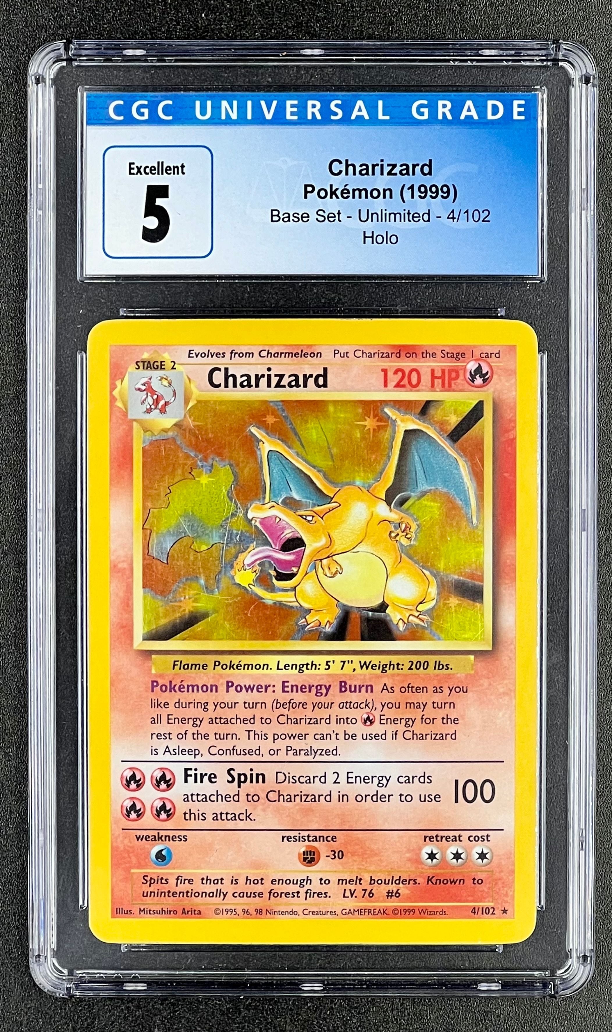 Charizard Pokémon (1999) Base Set - Unlimited - 4/102 Holo - CGC Excellent 5