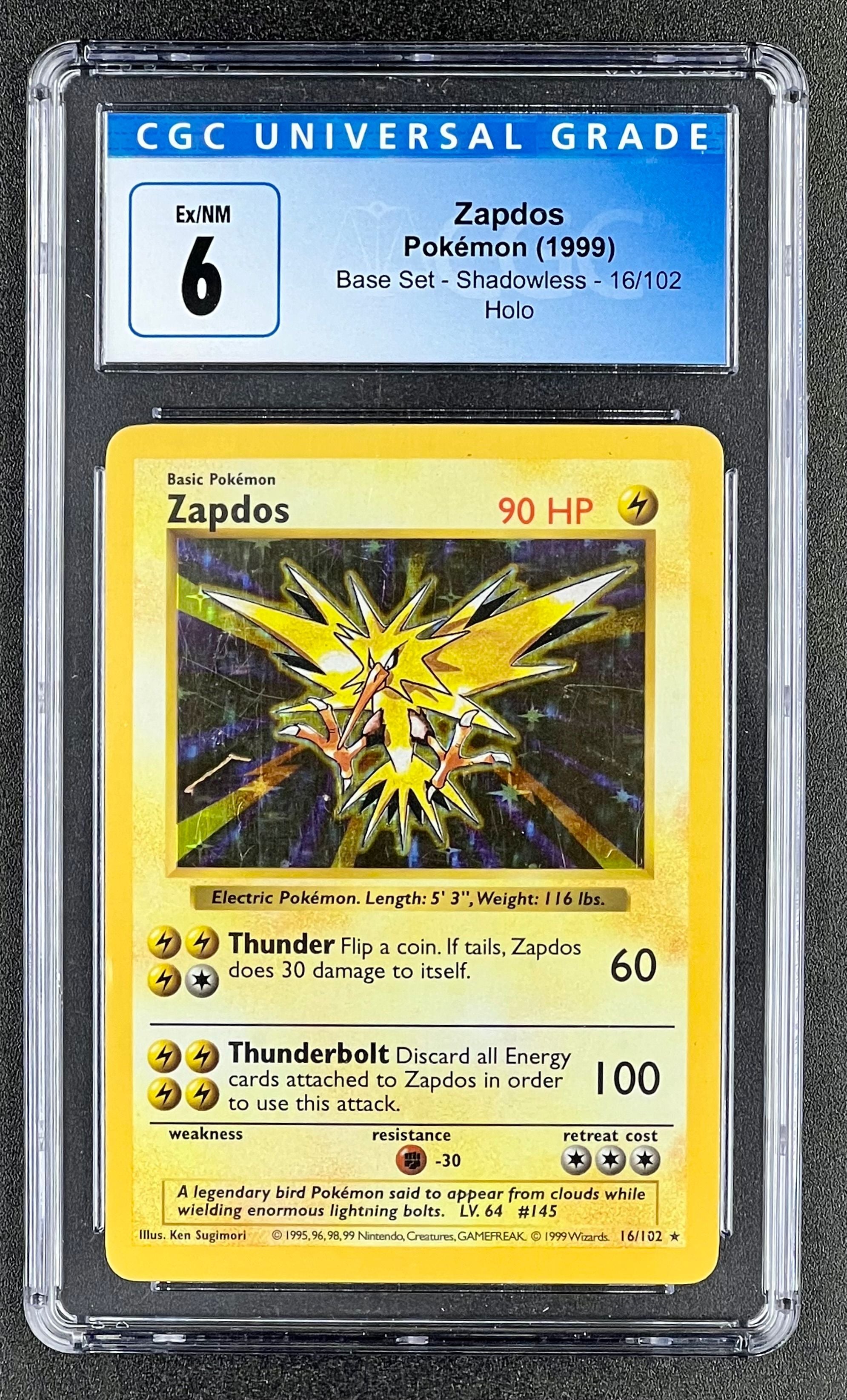 Zapdos Pokémon (1999) Base Set - Shadowless - 16/102 Holo - CGC Ex/NM 6